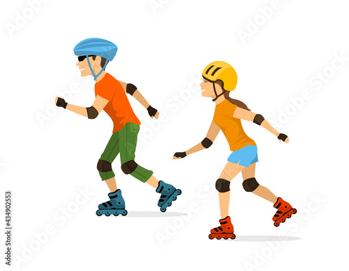 man and woman roller skating © VecTerrain