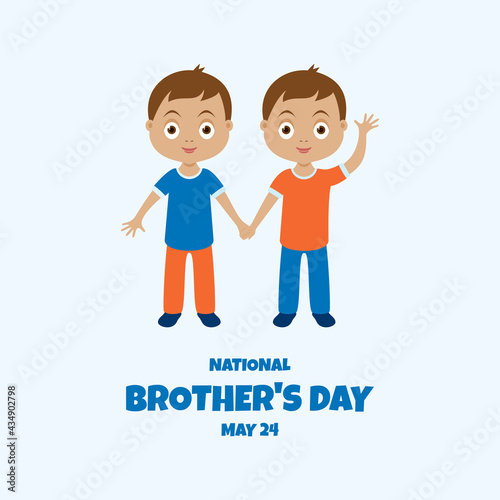 National Brother's Day Poster with two cute boys vector. Two little brothers holding hands vector. Brother's Day Poster, May 24. Important day
