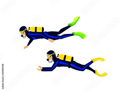 male and female scuba divers isolated