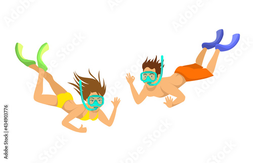 man and woman snorkeling isolated