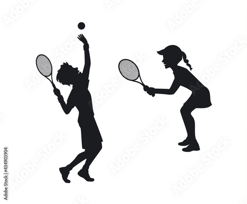 male and female tennis players silhouettes