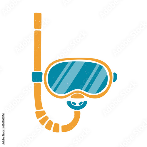 Cute diving mask and snorkel isolated on white background. Diving or swimming equipment. Vector shabby hand drawn illustration