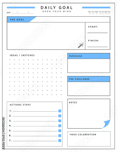 Daily planner template. printable template - Easy to plan your day. Planner note pages templates - Daily tasks, goals and appointments template -Undated Daily Planner with ToDol list - Todays Plan- 8.