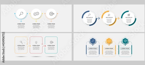 Vector Infographics set with 3 options or steps. Business concept. Can be used for presentations banner, workflow layout, process diagram, flow chart, info graph