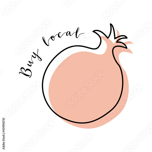 Juicy pomegranate. Fresh fruit, healthy organic food. Premium quality. Buy local product. Vector line illustration, linear icon. Perfect for logo, stamp, brand, mark