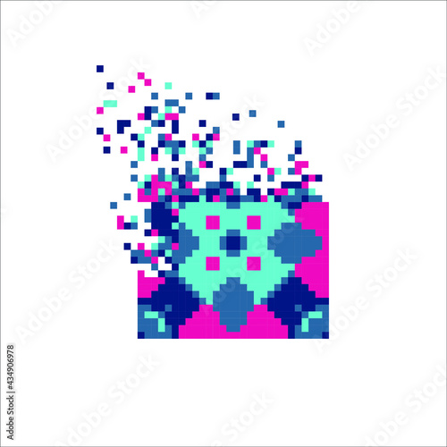 Pixel art tile disintegration into pixels  illustration for graphic design