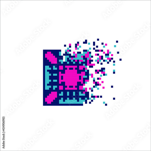 Colorful Pixel tile disintegration into pixels, illustration for graphic design