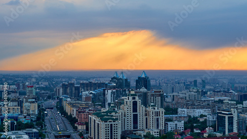 panoramic sunset view of the Almaty city, Kazakhstan © Temir