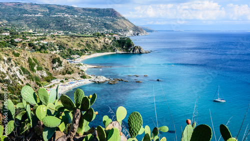 Capo Vaticano is an amazing location for views of the blue Mediterranean sea complete with cactus fruit and stunning coastlines
