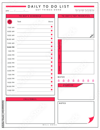 Daily planner template. printable template - Easy to plan your day. Planner note pages templates - Daily tasks, goals and appointments template -Undated Daily Planner with ToDol list - Todays Plan- 8.