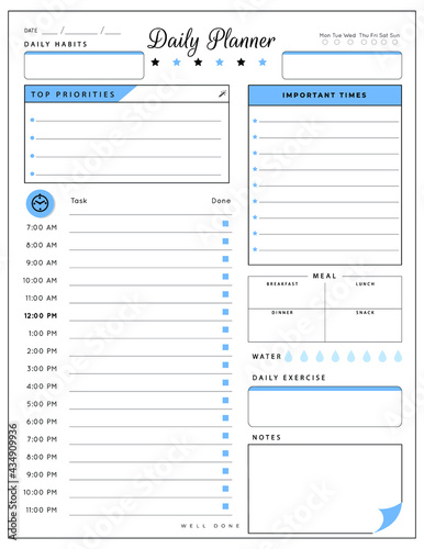 Daily planner template. printable template - Easy to plan your day. Planner note pages templates - Daily tasks, goals and appointments template -Undated Daily Planner with ToDol list - Todays Plan- 8.