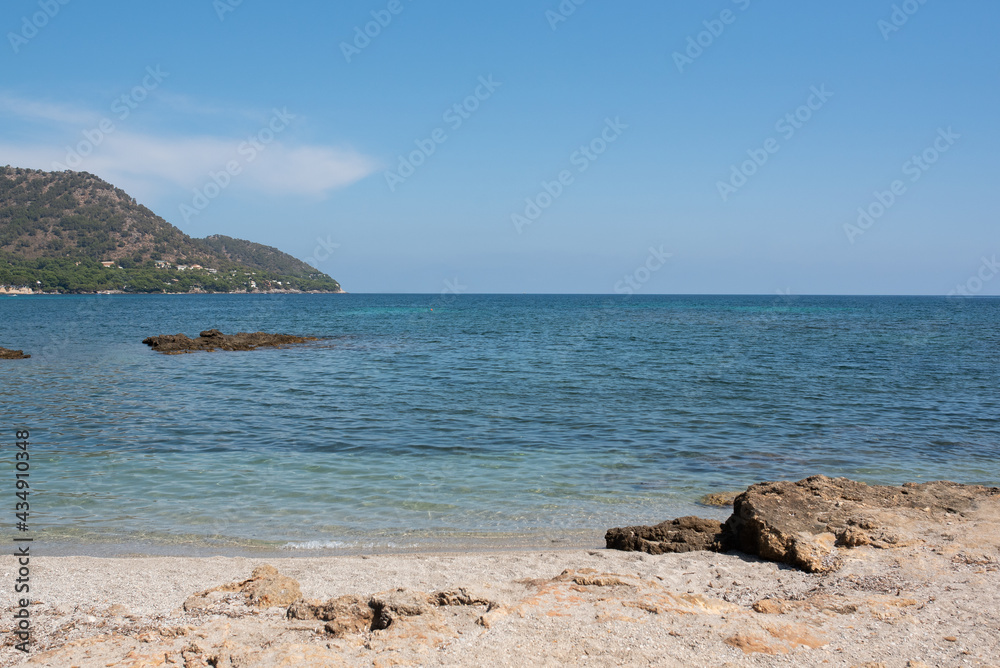 Relaxing beach landscape with turquoise water and blue sky