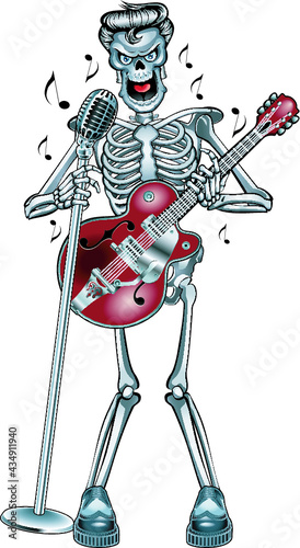 rockabilly skeleton singing and playing guitar