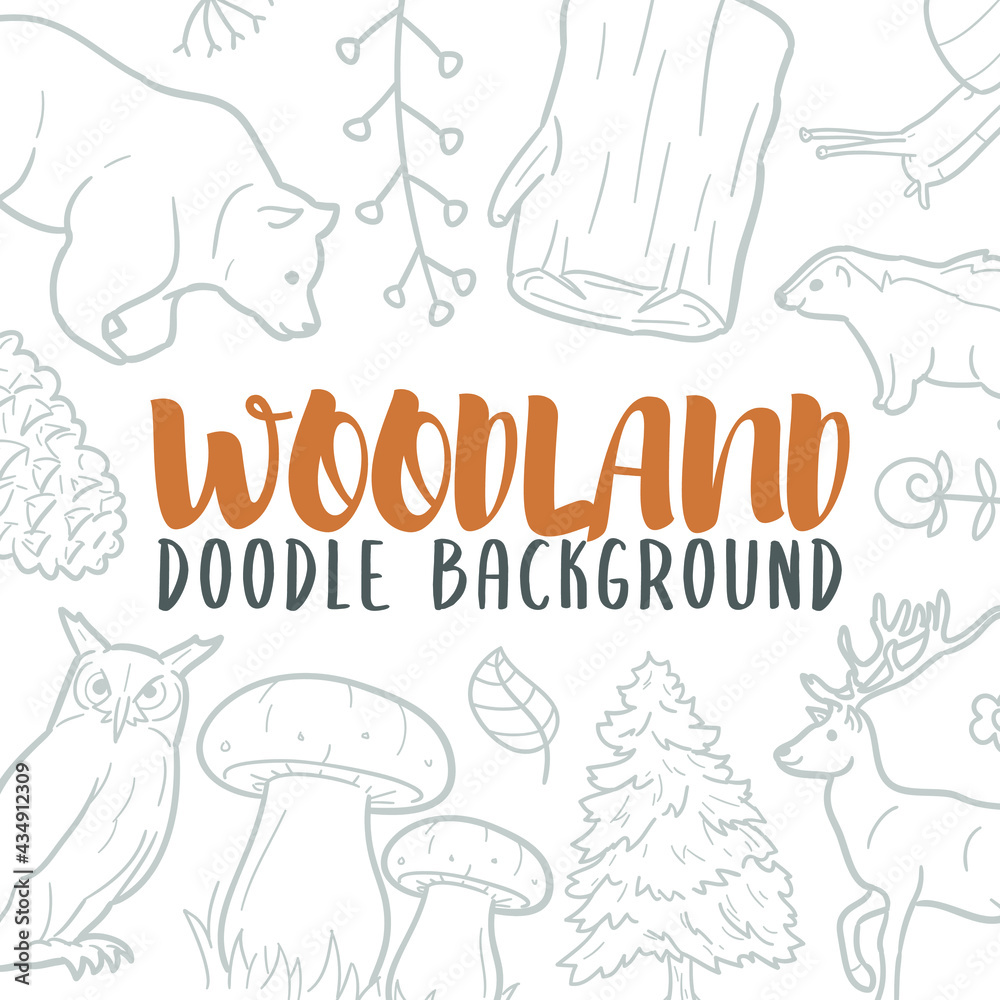 Woodland Doodle Banner Icon. Forest Vector Illustration Hand Drawn Art ...