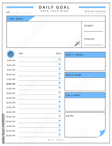 Daily planner template. printable template - Easy to plan your day. Planner note pages templates - Daily tasks, goals and appointments template -Undated Daily Planner with ToDol list - Todays Plan- 8.