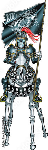 Tarot card style skeleton knight, symbol of death