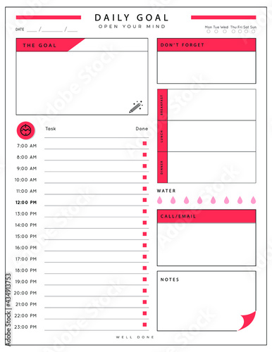 Daily planner template. printable template - Easy to plan your day. Planner note pages templates - Daily tasks, goals and appointments template -Undated Daily Planner with ToDol list - Todays Plan- 8.