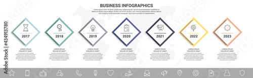 Vector infographic square label, template design. Business concept, Infograph with rhombus seven options, step or segments. Line infographics element for layout process diagram, parts, chart, web