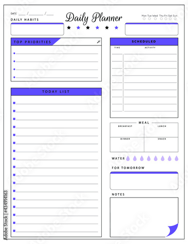 Daily planner template. printable template - Easy to plan your day. Planner note pages templates - Daily tasks, goals and appointments template -Undated Daily Planner with ToDol list - Todays Plan- 8.