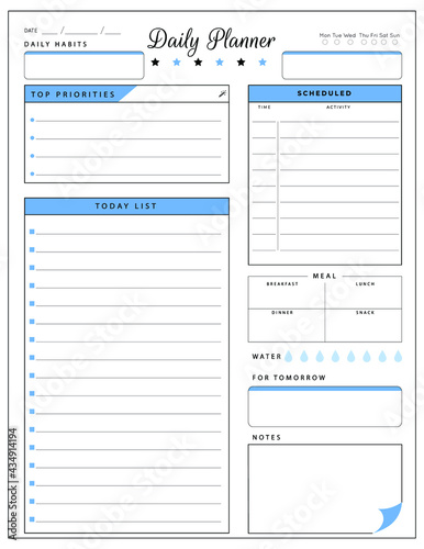 Daily planner template. printable template - Easy to plan your day. Planner note pages templates - Daily tasks, goals and appointments template -Undated Daily Planner with ToDol list - Todays Plan- 8.