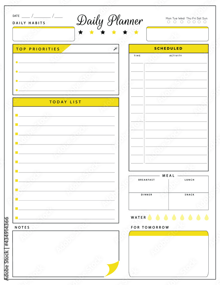 Daily planner template. printable template - Easy to plan your day. Planner note pages templates - Daily tasks, goals and appointments template -Undated Daily Planner with ToDol list - Todays Plan- 8.