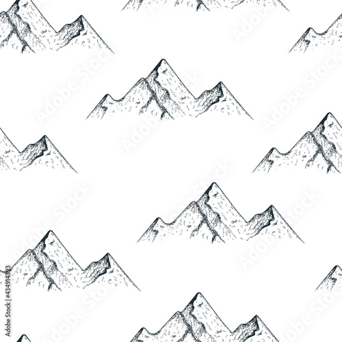 Seamless pattern with vintage mountains. Wanderlust background for textile. Vector isolated landscape texture.