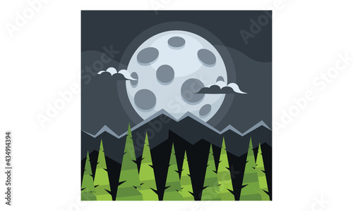 Night with full Moon behind mountains