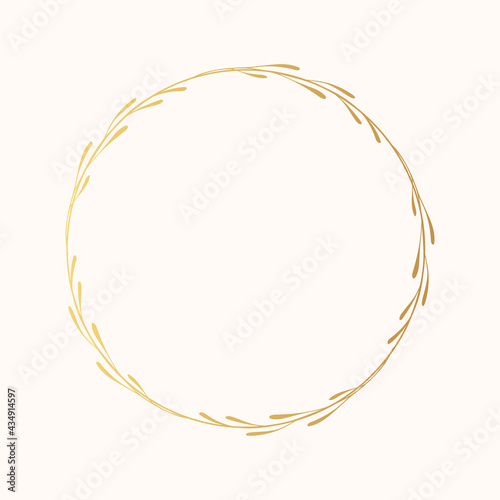 Vector isolated golden elegant leaf frame. Flourish border. Gold floral wreath for wedding card.