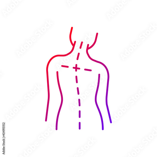 Uneven shoulders gradient linear vector icon. Postural change. Difficulty walking. Asymmetrical alignment. Thin line color symbols. Modern style pictogram. Vector isolated outline drawing