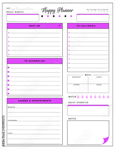 Daily planner template. printable template - Easy to plan your day. Planner note pages templates - Daily tasks, goals and appointments template -Undated Daily Planner with ToDol list - Todays Plan- 8.
