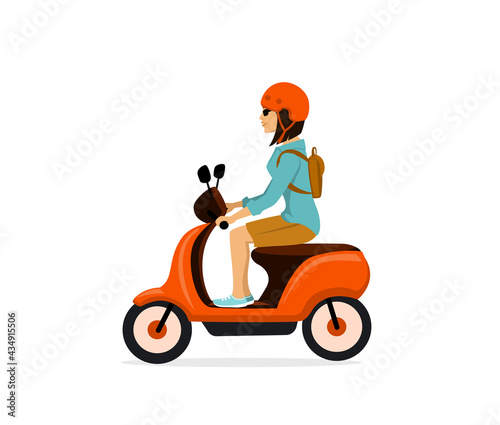 woman driving electrical scooter isolated