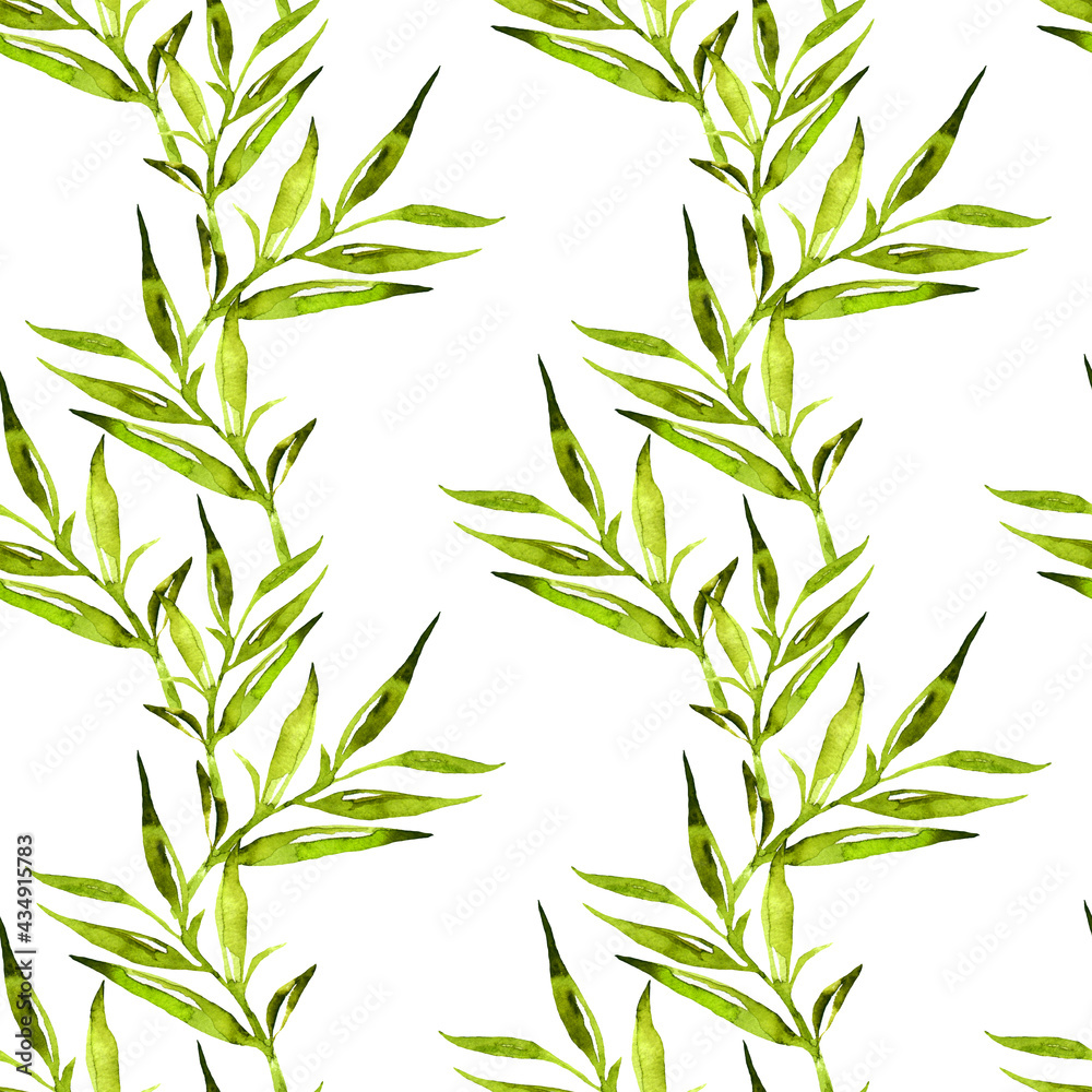 Fototapeta premium Floral seamless pattern with leaves watercolour. Hand drawn illustration in vintage style on white