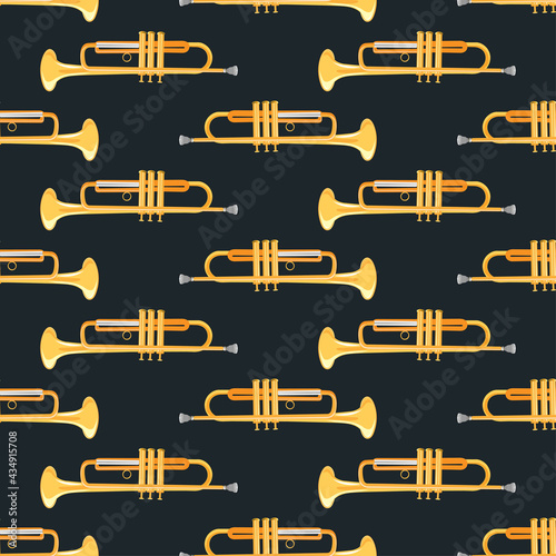 Seamless pattern of realistic pipe on dark background, classical musical instruments, vector illustration