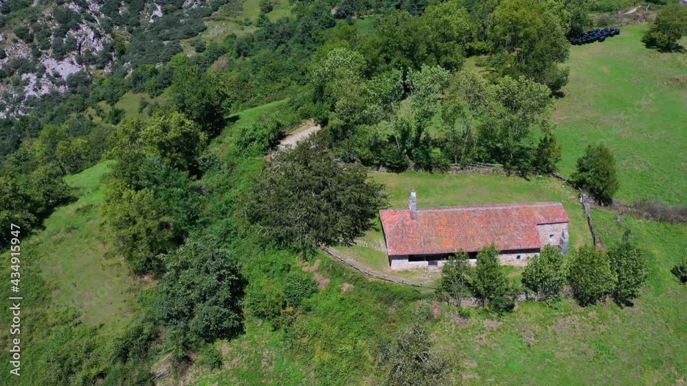 Tejo - European yew (Taxus baccata) and Chapel of Santa María in Bermiego in the Quirós council, in the Las Ubiñas-La Mesa Natural Park. Asturias. Spain.Europe Tejo - European yew (Taxus baccata) and Chapel of Santa María in Bermiego in the Quirós council, in the Las Ubiñas-La Mesa Natural Park. Asturias. Spain.Europe