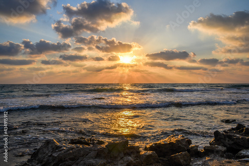 Beautiful Mediterranean Sea sunset at the coastline near Haifa  Israel 