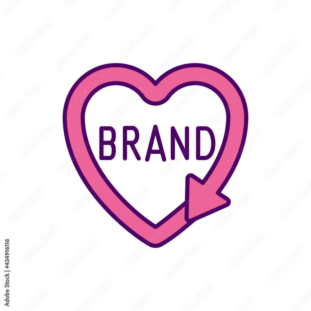 Personal brand pink RGB color icon. Heart with arrow. Corporate identity awareness. Social media influence. Unique brand creation Authority for follower likes. Isolated vector illustration