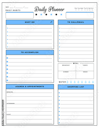 Daily planner template. printable template - Easy to plan your day. Planner note pages templates - Daily tasks, goals and appointments template -Undated Daily Planner with ToDol list - Todays Plan- 8.
