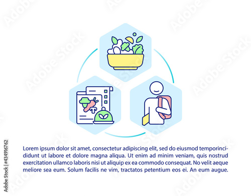 School meal concept line icons with text. PPT page vector template with copy space. Brochure, magazine, newsletter design element. Nutrition foods for studying linear illustrations on white