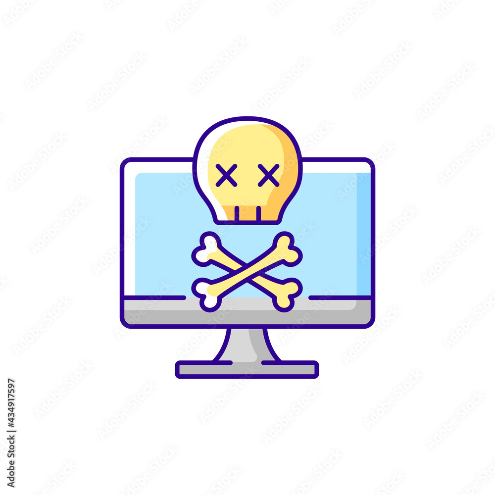 Computer not starting RGB color icon. Fatal system error. PC crash, software failure. Broken technology. Laptop problems. Tech support, repair service. Isolated vector illustration Computer not starting RGB color icon. Fatal system error. PC crash, software failure. Broken technology. Laptop problems. Tech support, repair service. Isolated vector illustration