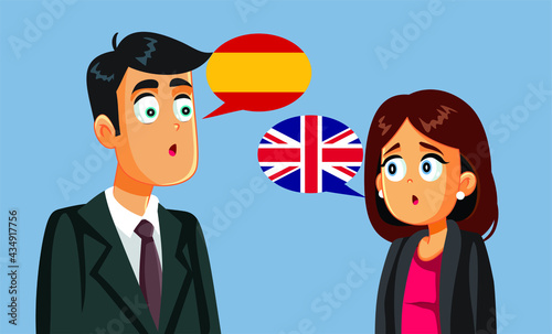 Businessman and Businesswoman Trying to Negotiate in Different Languages
