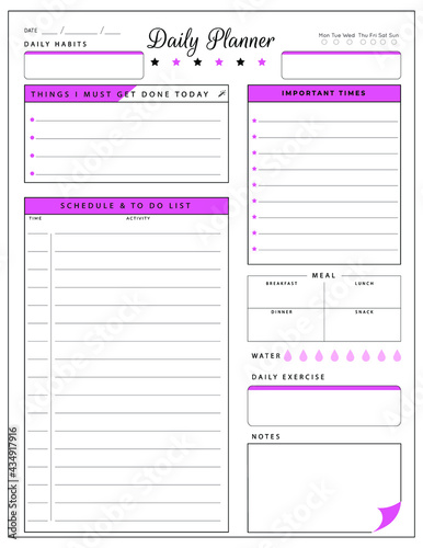 Daily planner template. printable template - Easy to plan your day. Planner note pages templates - Daily tasks, goals and appointments template -Undated Daily Planner with ToDol list - Todays Plan- 8.