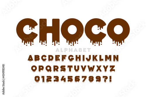Melted dripping chocolate style font design, alphabet letters and numbers vector illustration
