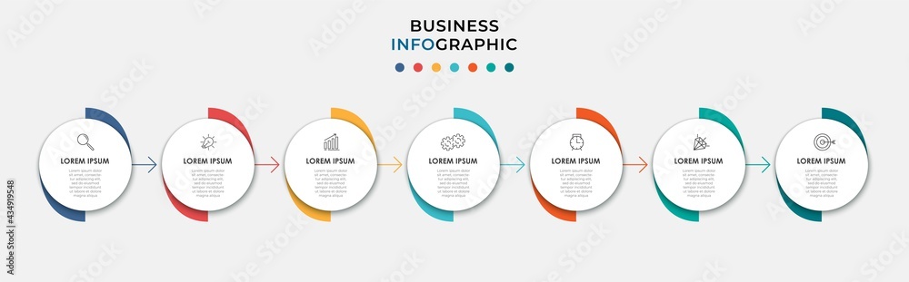 Vector Infographic design business template with icons and 7 options or steps. Can be used for process diagram, presentations, workflow layout, banner, flow chart, info graph Vector Infographic design business template with icons and 7 options or steps. Can be used for process diagram, presentations, workflow layout, banner, flow chart, info graph