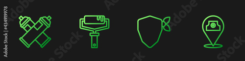Set line Vandal, Paint spray can, roller brush and . Gradient color icons. Vector