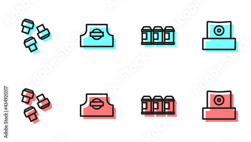 Set line Paint spray can, Marker pen attachment, Spray nozzle cap and icon. Vector