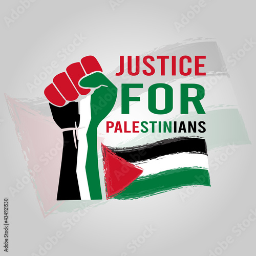 Justice For Palestinians, With Palestine Flag And Hand Vector illustration For T Shirt, Social Media Banner Template photo