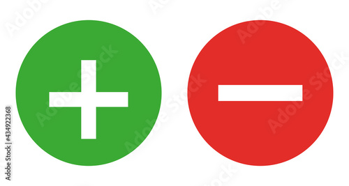 Icons plus and minus, green, red. Vector illustration