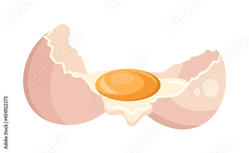 Broken egg with cracked eggshell on the floor with yolk