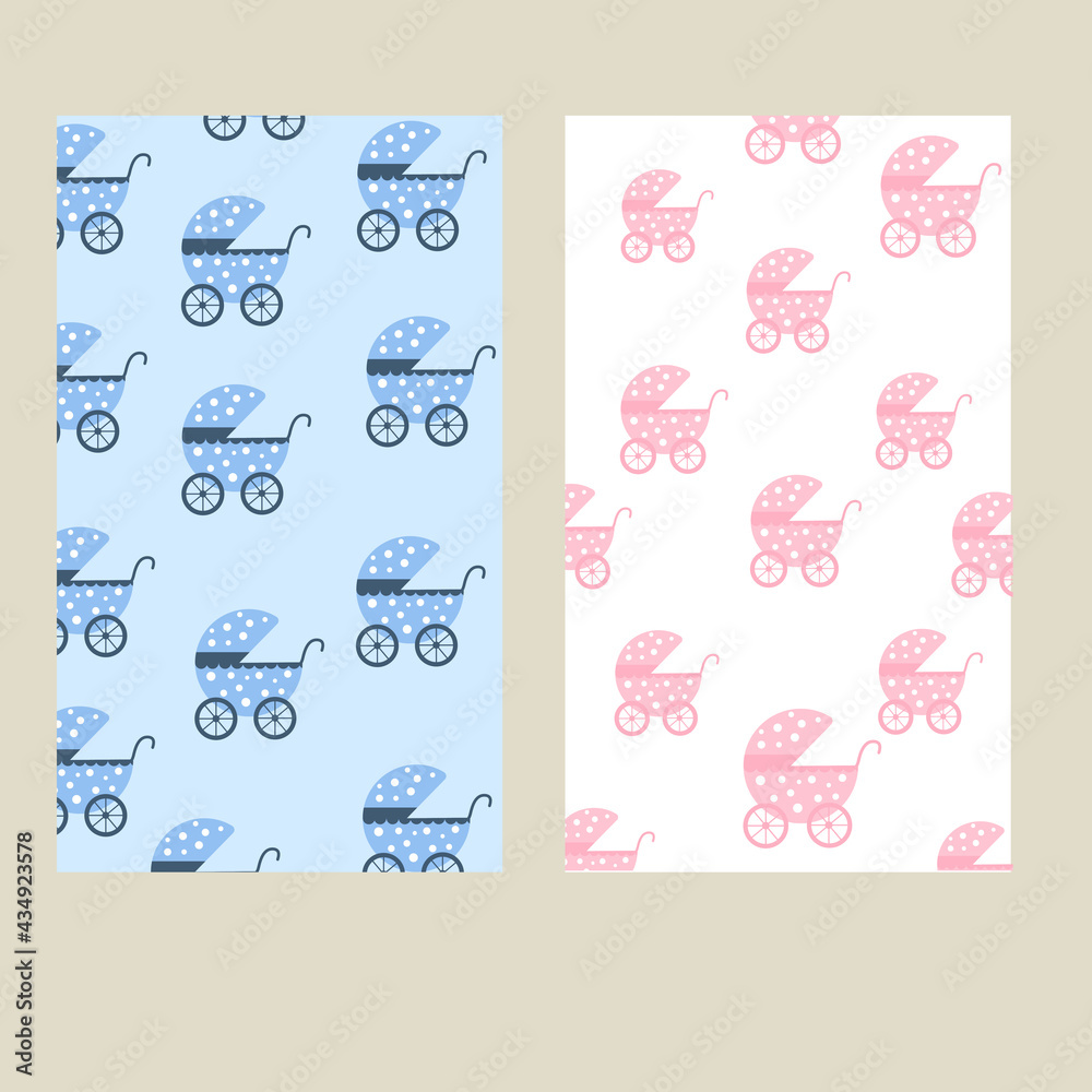 Set. Baby stroller patterns. Pattern for a child. Background.