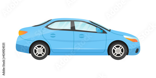 Sticker of blue sedan on white background